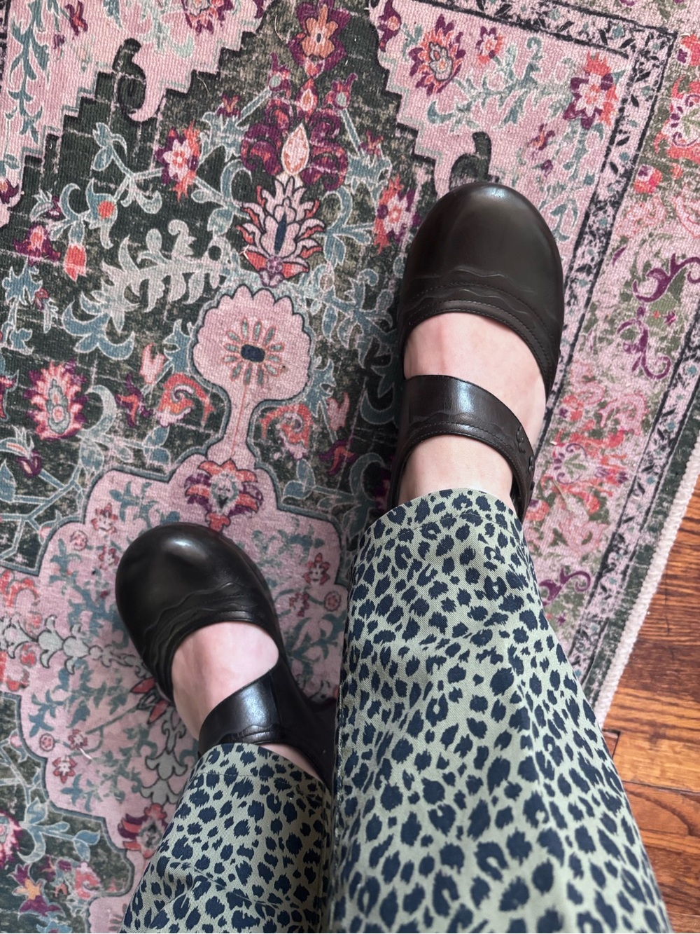 Dansko Black Leather Mary Jane Flats with Strap - Picture 2 of 5